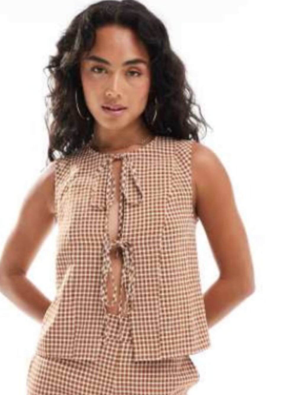 ASOS DESIGN gingham brown tie front sleeveless top
